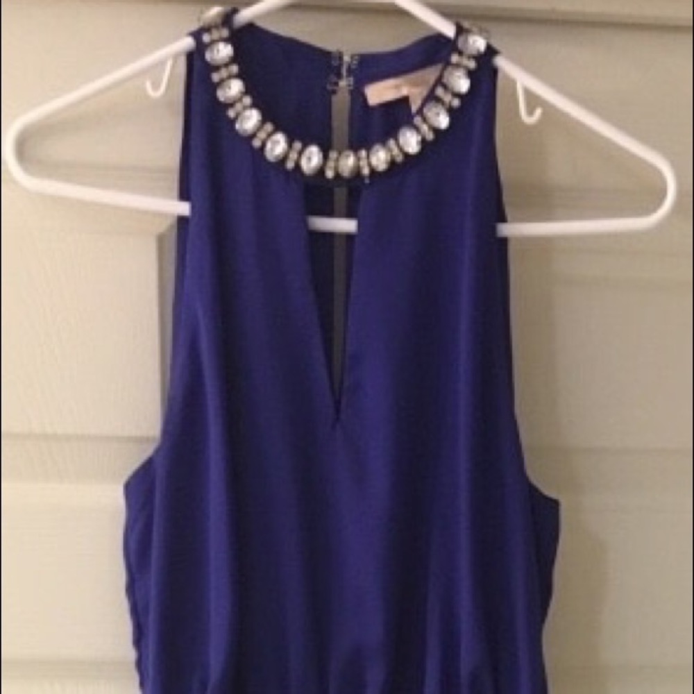 Royal Blue Dress with Embellished Neckline